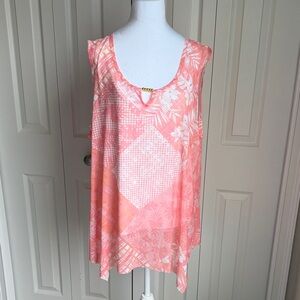 Hearts of Palm Coral Patterned Sleeveless Blouse